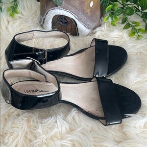 VIANNO Collection Black Patent Ankle-Strap Sandals